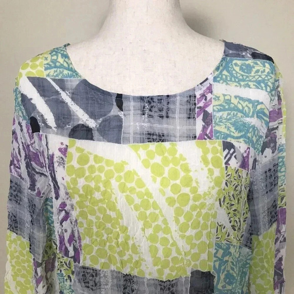 Chalet Et Ceci Womens Size Medium Long Sleeve Top Crinkled Lagenlook Art to Wear - Picture 2 of 16